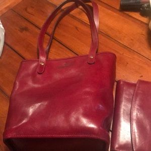 Red Leather King Ranch Purse w/ matching wallet